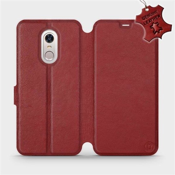Etui ze skóry naturalnej do Xiaomi Redmi 5 Plus - wzór Dark Red Leather