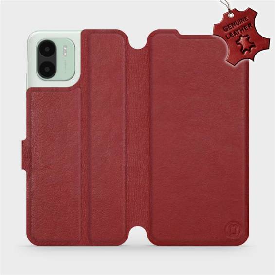 Etui ze skóry naturalnej do Xiaomi Redmi A1 - wzór Dark Red Leather