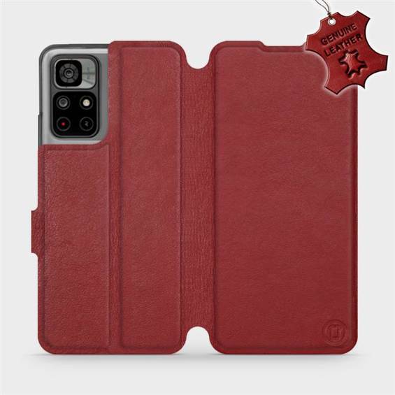 Etui ze skóry naturalnej do Xiaomi Redmi Note 11 - wzór Dark Red Leather
