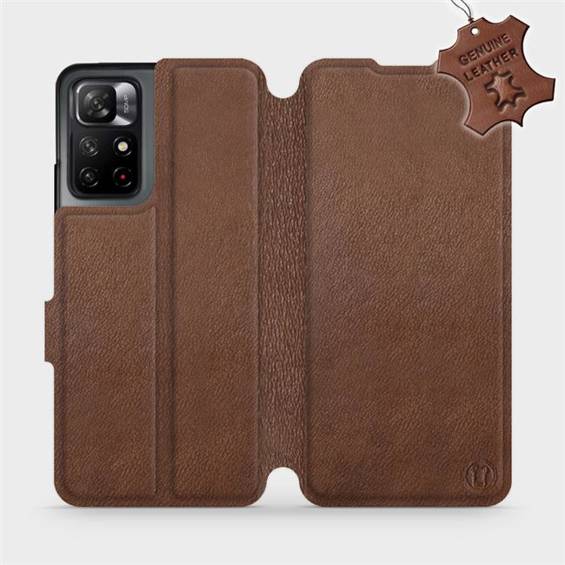 Etui ze skóry naturalnej do Xiaomi Redmi Note 11S 5G - wzór Brown Leather